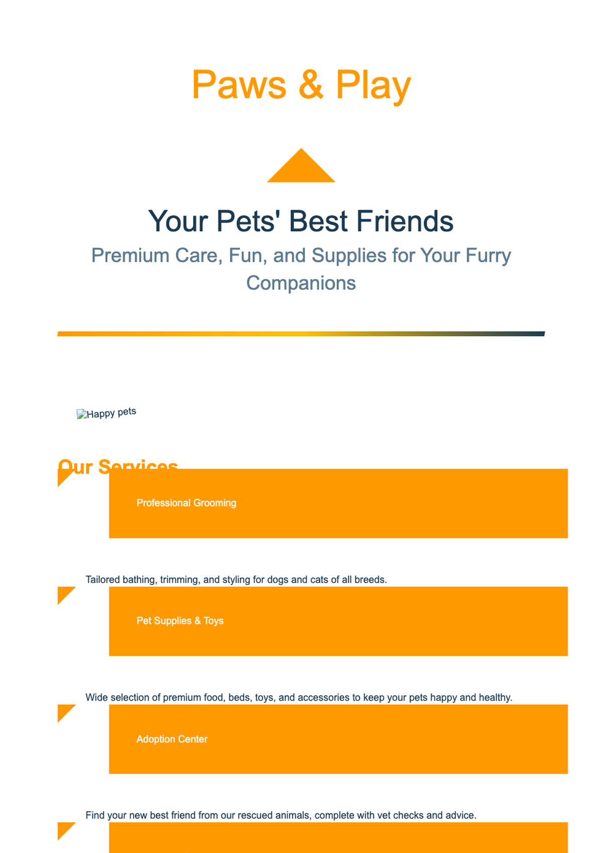 Colorful pet shop flyer with dog image and service sections_variant_1